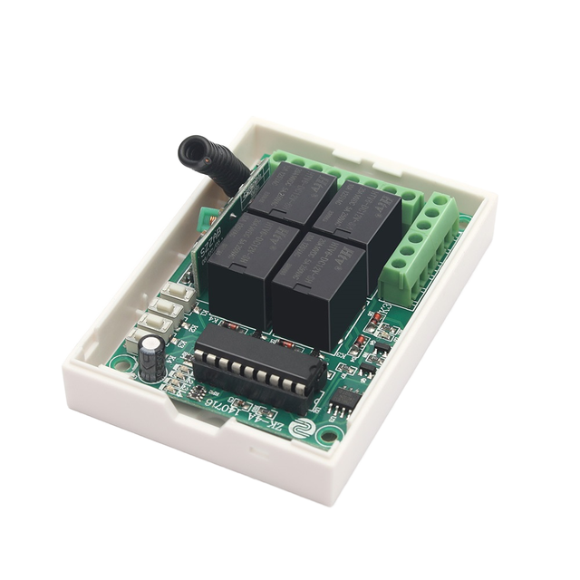 12V 4-Channels Wireless Remote Control Transmitter Receiver 4 Learning Keys ABS Material 100m Range for Smart Home System 10A
