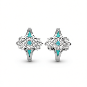 E4551 Orecchini in oro bianco con diamanti taglio principessa, diamanti naturali colore D, stile classico, da donna per tutti i giorni - Product Image 1