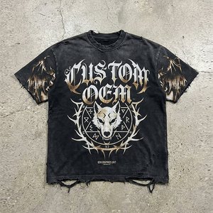T-shirt Homme Streetwear Oversize Coupe Boxy Épaules Tombantes en Coton 100% Effet Vieilli Imprimé Numérique Personnalisé OEM - Product Image 1
