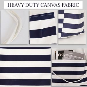 Classic Striped Thick <b>Canvas</b> Shopping Tote Custom Printed Daily Casual Travel <b>Handbag</b> Multi Color Commute Shoulder Carry Bag - Product Image 6