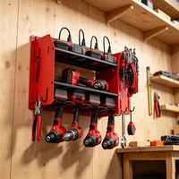 Organisateur mural multifonctionnel en métal robuste pour outils électriques et forets, avec 4 crochets de rangement pour perceuses, trois niveaux, revêtement poudré