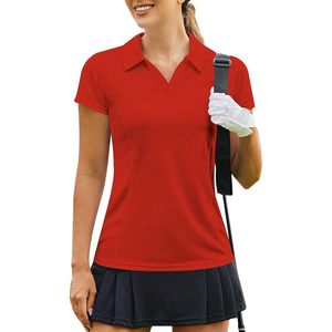 Camiseta de Polo de Golf para Mujer FOXA, Manga Corta, Secado Rápido, Cuello en V, para Tenis, Pickleball, Color Rojo, Ropa Deportiva - Product Image 1