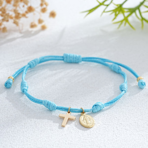 Joyería Religiosa Boho Hecha a Mano, Amuleto <span class=keywords><strong>de</strong></span> la Virgen María y Cruz, Pulsera <span class=keywords><strong>de</strong></span> Cordón Ajustable para Mujeres y Hombres - Product Image 4