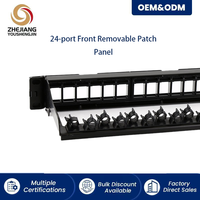 Panel Patch Cat6 24 Port, Modul Depan Dapat Dilepas, Rak Mount 19 Inch dengan Manajemen Kabel