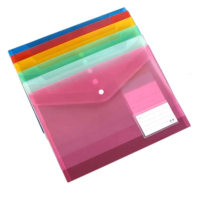 Benutzer definiertes Logo A4 Plastic Clear Document Wallets Druckknopf Kunststoff-Datei ordner PP-Akten beutel mit Kartens teck platz