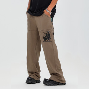 Pantalons cargo décontractés en coton de grande taille, coupe droite, jambe large, style baggy, pour hommes - Product Image 3