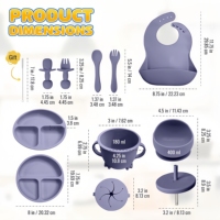 Ensemble de sevrage classique en silicone pour bébé, sans BPA, bavoir anti-fuite, bol à ventouse, assiette, cuillère, fourchette, vaisselle pour enfants