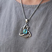 Collier Pendentif Homme en Acier Inoxydable, Motif Pentagramme Soleil et Lune, Style Vintage Mystique Rétro Nordique Celtique