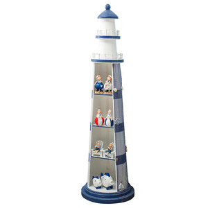 Mediterranean Style Lighthouse CD Rack 1.4m Solid <b>Pine</b> Storage Display <b>Cabinet</b> Living Room Decor - Product Image 4