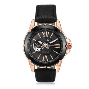 Montres à quartz de luxe de marque chinoise en gros pour hommes, étanches, bracelet en cuir tendance, boîtier en alliage, cadran en verre, squelette automatique - Product Image 5
