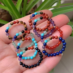 แหวนลูกปัดเล็ก ยืดหยุ่น ปรับขนาดได้ 7 จักระ อเมทิสต์ ควอตซ์<span class=keywords><strong>สี</strong></span><span class=keywords><strong>ชมพู</strong></span> แหวนคริสตัลหินธรรมชาติสำหรับผู้หญิง เครื่องประดับบำบัดรักษา งานแต่งงาน - Product Image 3