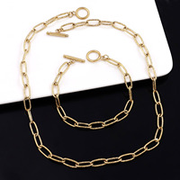 Collar de Cadena de Eslabones Rectangulares Personalizado, Regalos, Chapado en Oro, Acero Inoxidable, Cierre OT, Gargantilla, Pulsera, Conjunto de Collar