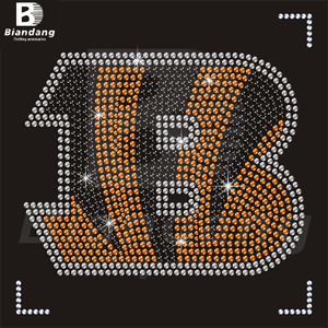 シンシナティベンガルズカスタムラインストーン転送ストラスNFLフットボールチームデカールモチーフホットフィックスアイアンオンラインストーン転送 - Product Image 1