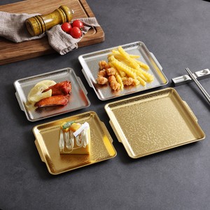 Stainless Steel Square Embossed Serving Tray Gold Flat Bottom Shallow Dish For Buffet And Hotel Meals - Product Image 4