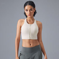 Soutien-gorge de sport à maintien élevé avec fermeture éclair frontale, antichoc, en nylon et élasthanne, bretelles réglables, couleur unie, pour l'entraînement et la course
