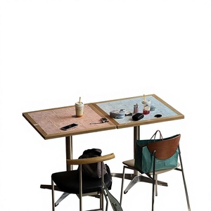 Juego de Mesa y Sillas de Comedor Personalizables de Acero Inoxidable con Cubierta de Cerámica Estilo Coreano para Restaurante, Pastelería o Cafetería - Product Image 1