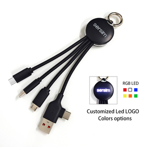 Custom LED Logo New Design Portable Multi-Function Micro USB Type-C Charging Cable 2-3 Keychain Light All-in-One 4-1 Promotions