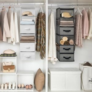 <b>6</b>-Shelf Hanging Closet Organizer Detachable 33x15x85cm Fabric Storage For Bedroom Clothing Organization - Product Image 4