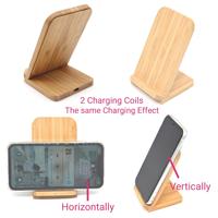Support de chargeur sans fil rapide 15W en bambou naturel, conception à double bobine, support de téléphone de bureau, station de charge sans fil pour téléphones mobiles