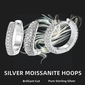 Pendientes de Aro Geométricos Brillantes de Plata de Ley 925 con Moissanita, Modernos, para Mujeres y Chicas, Uso Diario - Product Image 2