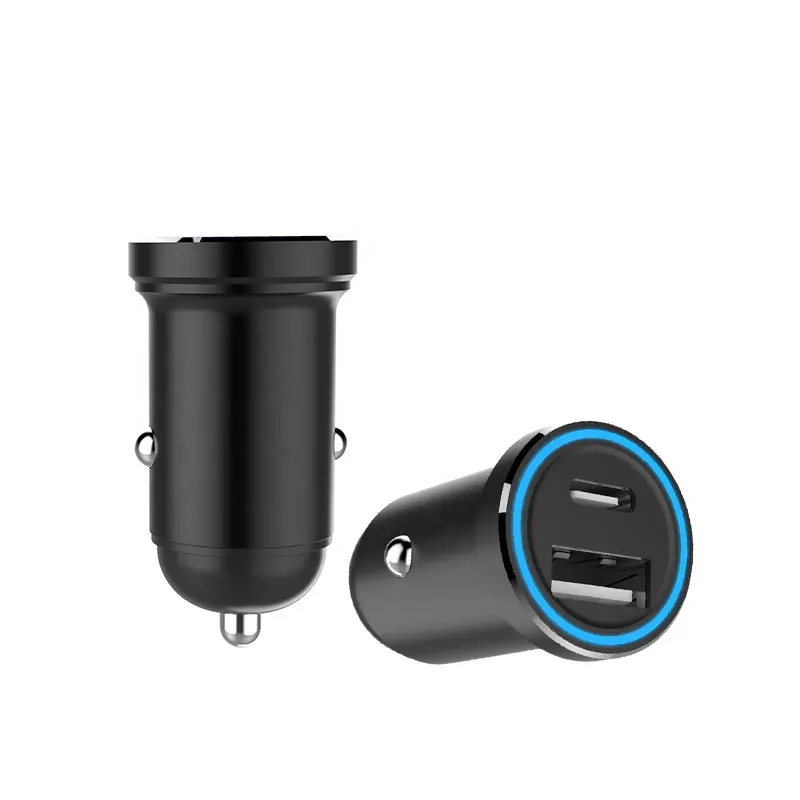 Input 12V To 24V 30W Qualcomm Quick Charge 3.0 4 Type-C PD QC4.0 USB Dual Ports Car Charger With LED Light In The Car For Apple