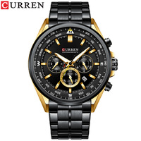 Montre chronographe à quartz pour homme CURREN 8399, luxe, acier inoxydable, aiguilles lumineuses