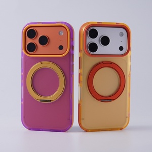 Luxury Matte Translucent Magnetic Phone Case for iPhone 17 14 15 16 Pro Max With 360° Metal Ring <b>Stand</b> Bumper Protective Cover - Product Image 4