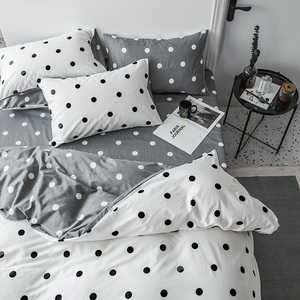 Đen Dot In Vải Nhà Máy Trực Tiếp 100% Cotton Bedsheet <span class=keywords><strong>Set</strong></span> Duvet Cover Quilt Chăn - Product Image 4