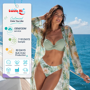 Ensemble <span class=keywords><strong>de</strong></span> bikini 3 pièces pour femme, imprimé sur mesure, étiquette privée OEM, séchage rapide, avec paréo assorti - Product Image 1
