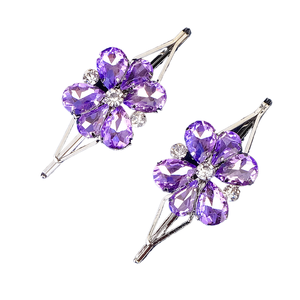 Accessoires de mariée de conception Huanxing de bonne qualité tous les jours avec une frange cheveux cassés lumière luxe violet verre rhinrhine-mot clip - Product Image 1