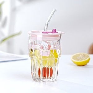 Taza de vidrio transparente con diseño simple de dibujos animados y Cinnamoroll, tapa a prueba de fugas de leche para <span class=keywords><strong>desayuno</strong></span> de 300ml, vasos de vidrio creativos - Product Image 4