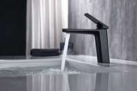Keran Wastafel Modern Hitam untuk Kamar Mandi, Model Tempel, Bahan Kuningan, Tuas Tunggal, Keramik, Air Panas/Dingin