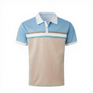 Men's Short Sleeve Color <b>Polo</b> <b>Shirt</b> Knitted Striped Casual Design Regular Fit Light <b>Blue</b> Beige White - Product Image 1