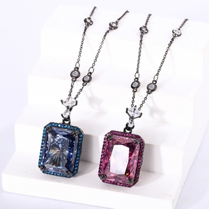 Classic Anti-tarnish Eco-friendly Copper <b>Black</b> Gold Plated Jewelry Retro 15*20mm Cubic Zirconia Pendant Necklace for Women - Product Image 2