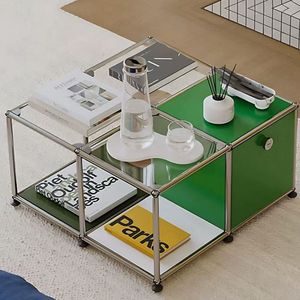 Glass <b>Coffee</b> <b>Table</b> Square With Storage Living Room Modern Design Stainless Steel Frame Instagram Style - Product Image 3
