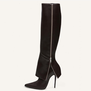 Botas de tacón alto y fino con cremallera lateral para mujer, diseño personalizado, estilo pantalón, botines largos de punta fina hasta la rodilla - Product Image 3