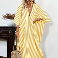 Robe longue rayée à col en V pour femmes, robe pull décontractée en tricot pour femmes