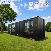 Maison conteneur moderne noire de 40 pieds, 1 chambre, préfabriquée en acier, avec salle de bain et cuisine