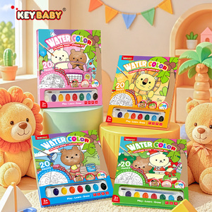 Ensemble de livres de coloriage à l'aquarelle pour tout-petits, thèmes mignons avec des peintures solides vibrantes et des autocollants, jouet artistique créatif de voyage pour garçons et filles - Product Image 2