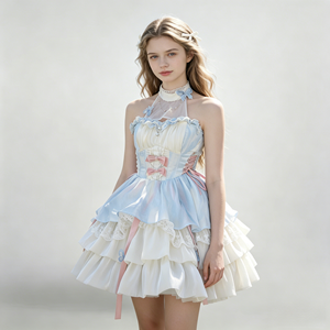 Vestido de Princesa con Tirantes en el Cuello, Estilo Lolita, Color Azul Albaricoque, Suave y Lindo, para Mujer, de Love God's Promise - Product Image 1