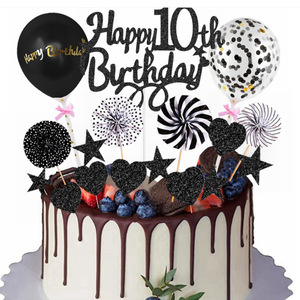 Juego de Adornos Personalizados para Pastel de <span class=keywords><strong>Cumpleaños</strong></span> al por Mayor, Decoración de Pastel de <span class=keywords><strong>Cumpleaños</strong></span> con Purpurina Dorada, Negra y Rosa Dorado, con Confeti y Globos - Product Image 2