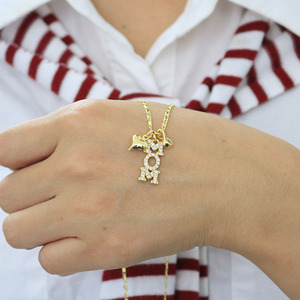 Regalo per la <span class=keywords><strong>Festa</strong></span> <span class=keywords><strong>della</strong></span> <span class=keywords><strong>Mamma</strong></span>: Collana con Ciondolo 'Mama' e Cuore in Oro 18k Placcato con Zirconi e Pietra Portafortuna per Donne - Product Image 2