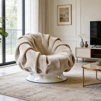 Fauteuil d'appoint moderne de luxe en velours à pétales de fleurs, beige crème, confortable, rembourré, design unique, pour salon
