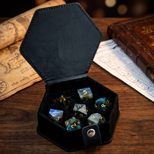 Ensemble de dés polyédriques en labradorite pour D&D, dés de jeu en pierre naturelle sculptée avec logo personnalisé - Product Image 3