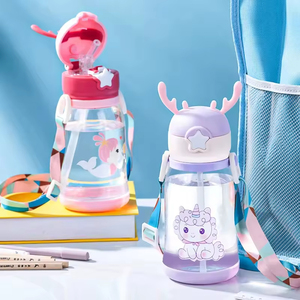 Creative Antler Cartoon Children's Sippy Cup with Thermal <b>Straws</b> PS Material Portable Leakproof Outdoor Water <b>Bottles</b> Drinkware - Product Image 5