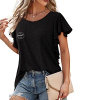 Camisetas de Cuello Redondo para Mujer al por Mayor, Blusas Casuales con Mangas Plisadas, Blusas Elegantes de Verano, Tops de Moda de Manga Corta con Estampado Elegante