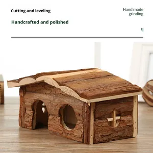 Casa de Madera Sólida para Hámsteres Anfibios, Diseño Moderno Hecho a Mano, con Techo Inclinado y Material de Corteza - Diseño Morado para Todas las Estaciones - Product Image 3