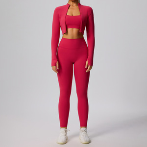 Conjunto de Yoga con Chaqueta de Cierre Completo y Tela Cloud, Talla Europea, Bra y Leggings para Mujer, Ropa Deportiva Transpirable para Entrenamiento - Product Image 3
