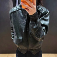 Chaqueta de piel de cordero de diseño de fábrica, cuello alto, cremallera, estilo bomber, vintage, de piel de oveja auténtica, para OEM