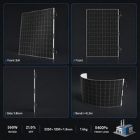 Panneau solaire PERC flexible 560W ultra-mince sans cadre pour structure d'ombrage de carport incurvé, auvent solaire de stationnement, efficacité 24,99 %